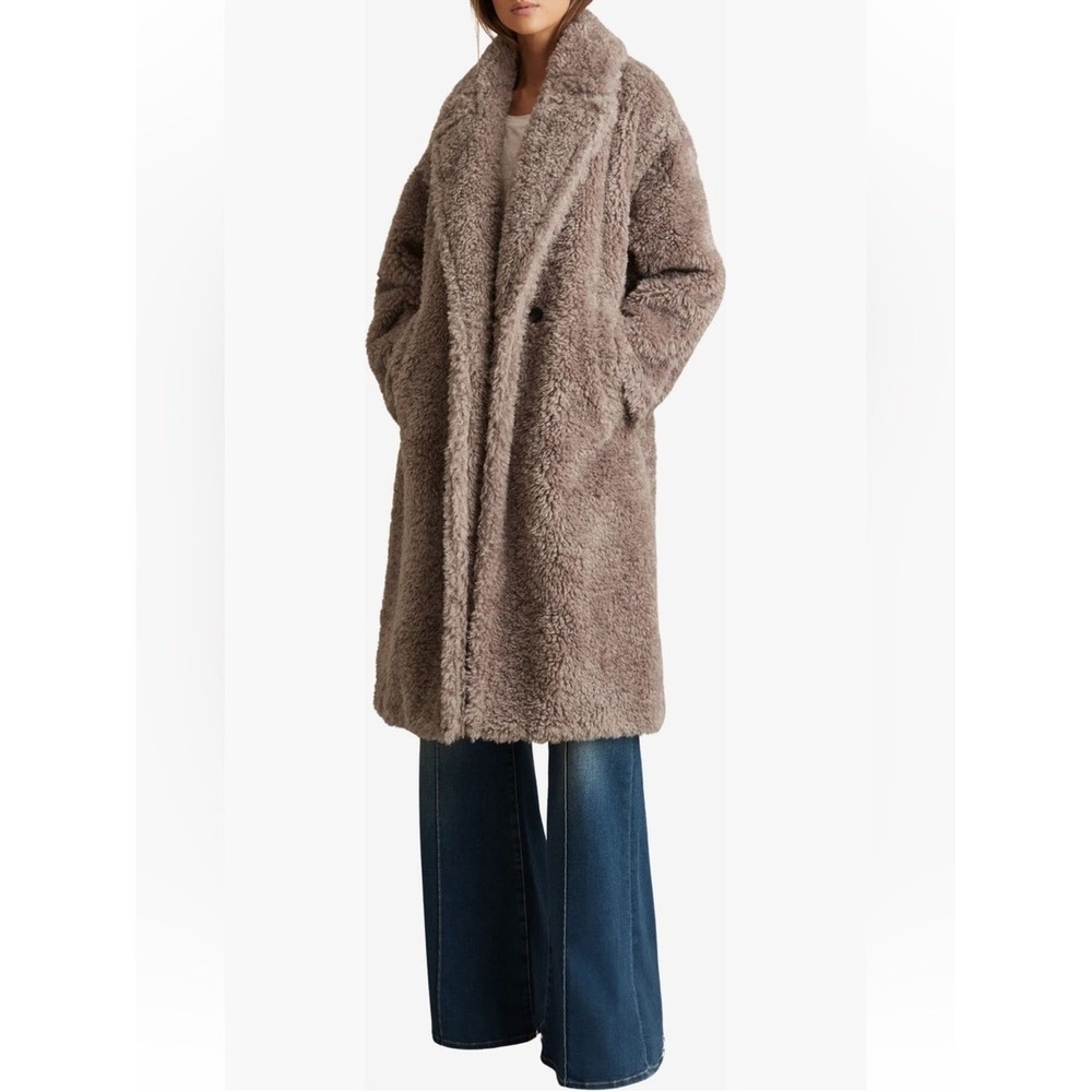 NWT Reiss Darla Faux Fur Coat in MINK NEUTRAL Sz S - Picture 6 of 9